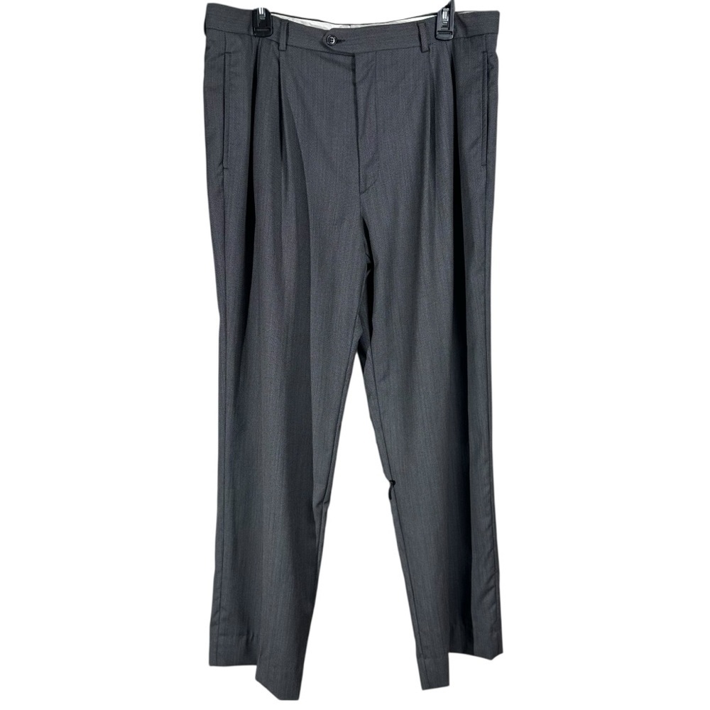 Vintage Barneys New York Men’s 36 100% Wool Pleated Trousers Chevron 90s Work